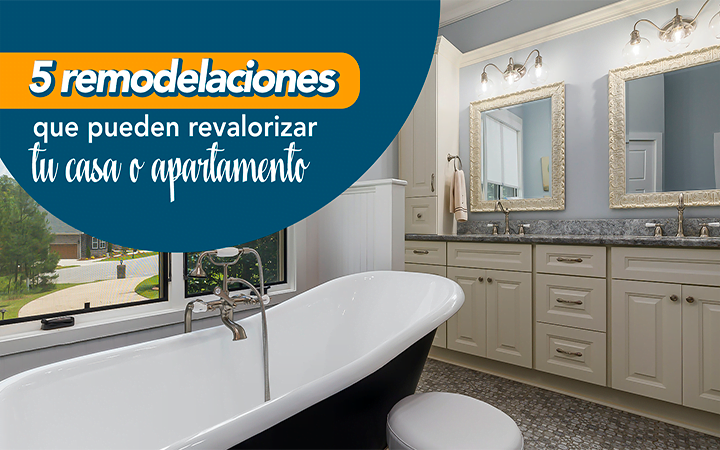Bano de lujo renovado con banera independiente - 5 remodelaciones que revalorizan tu casa o apartamento en Miami