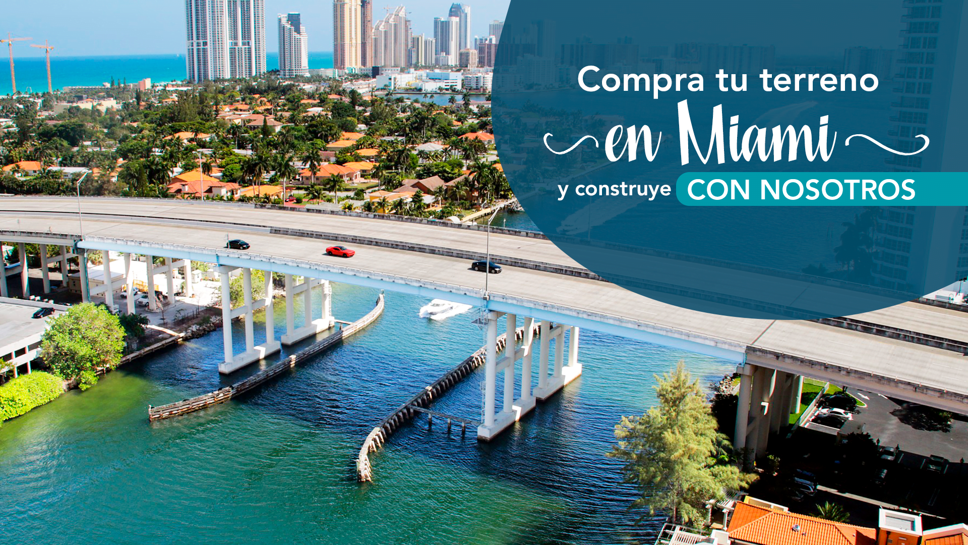 Vista aerea de puentes y canales en Miami - compra tu terreno en Miami y construye con Santana Sales Group