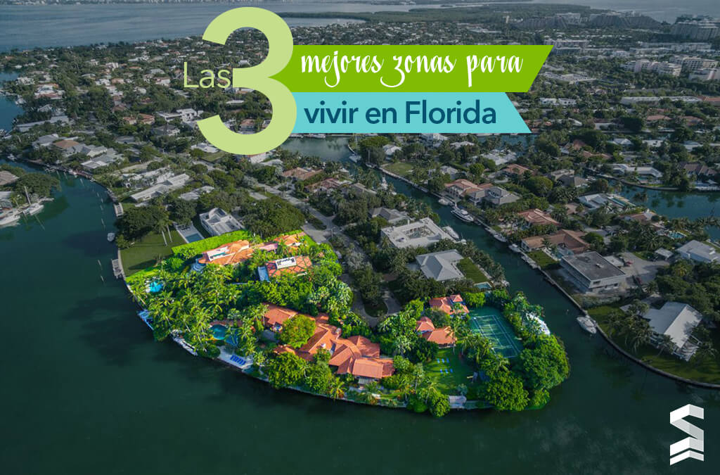 Vista aerea de isla privada con mansiones y canales representando las mejores zonas para vivir en Florida
