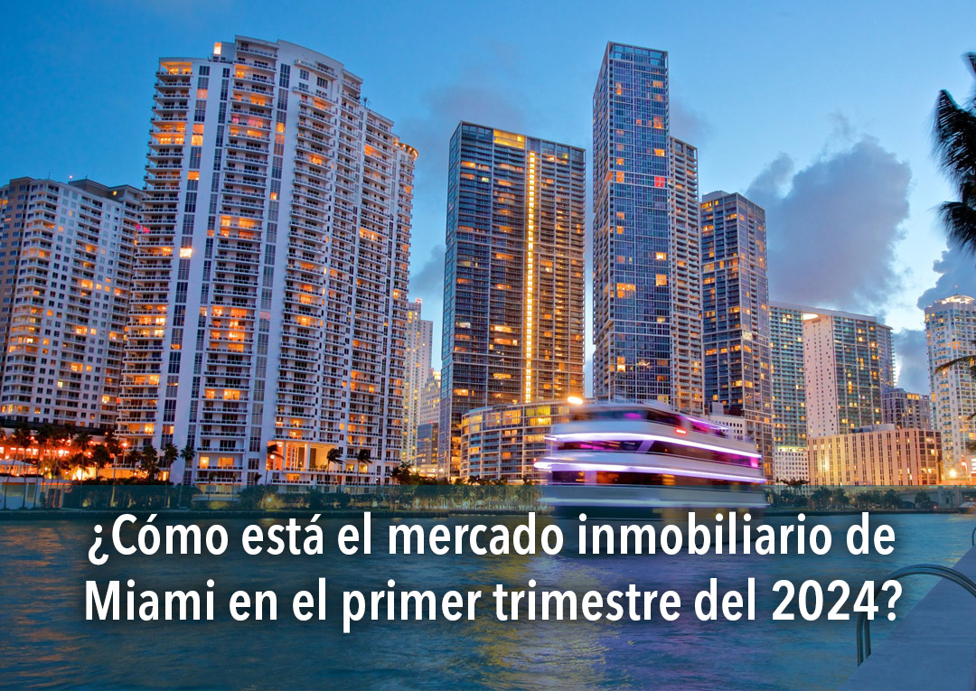 Skyline nocturno de Miami con barco de crucero - mercado inmobiliario de Miami en el primer trimestre 2024