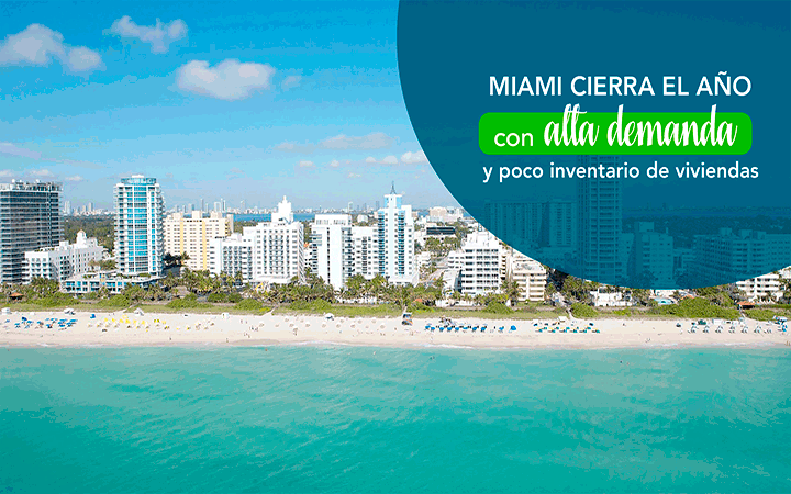 Vista aerea de South Beach Miami con playa y edificios - Miami cierra el ano con alta demanda y poco inventario