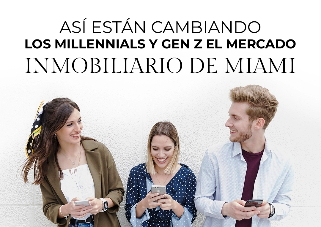 Tres jovenes millennials con smartphones - como los millennials y Gen Z estan cambiando el mercado inmobiliario de Miami