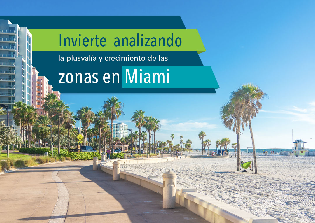 Paseo maritimo con palmeras y playa en Miami - invertir analizando plusvalia y crecimiento de zonas en Miami