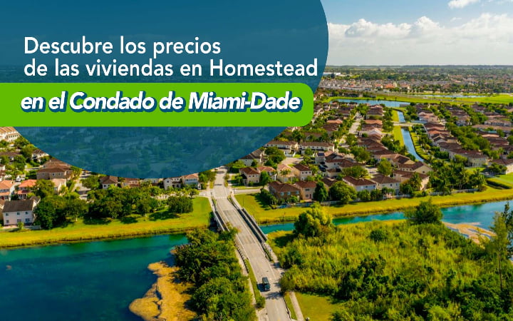 Vista aerea de barrio residencial en Homestead con lago - precios de viviendas en Homestead condado Miami-Dade