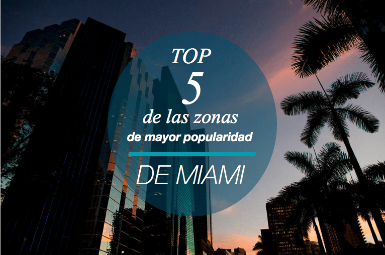 Edificios de Miami al atardecer con palmeras representando las zonas de mayor popularidad para vivir en Miami