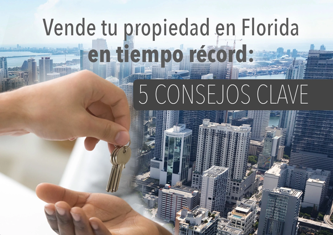 Traspaso de llaves de propiedad frente a skyline urbano - 5 consejos para vender tu propiedad en Florida en tiempo record